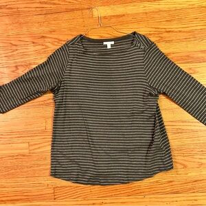 Charter Club Gray Striped Boatneck Long-Sleeve Top